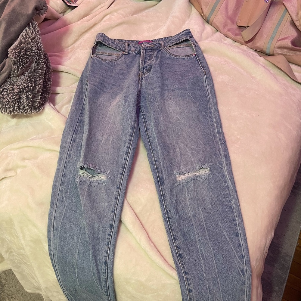 Blue Edikted Cut out Jeans - Picture 2 of 2